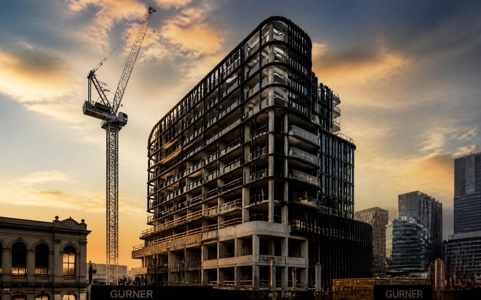 Tillery construction site at dusk in Melbourne